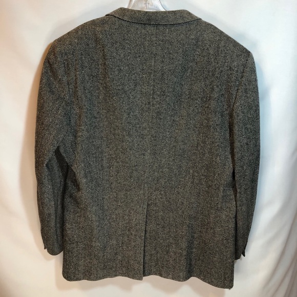 Vintage lambs wool herringbone blazer, dark gray Sz 46R - Picture 2 of 13